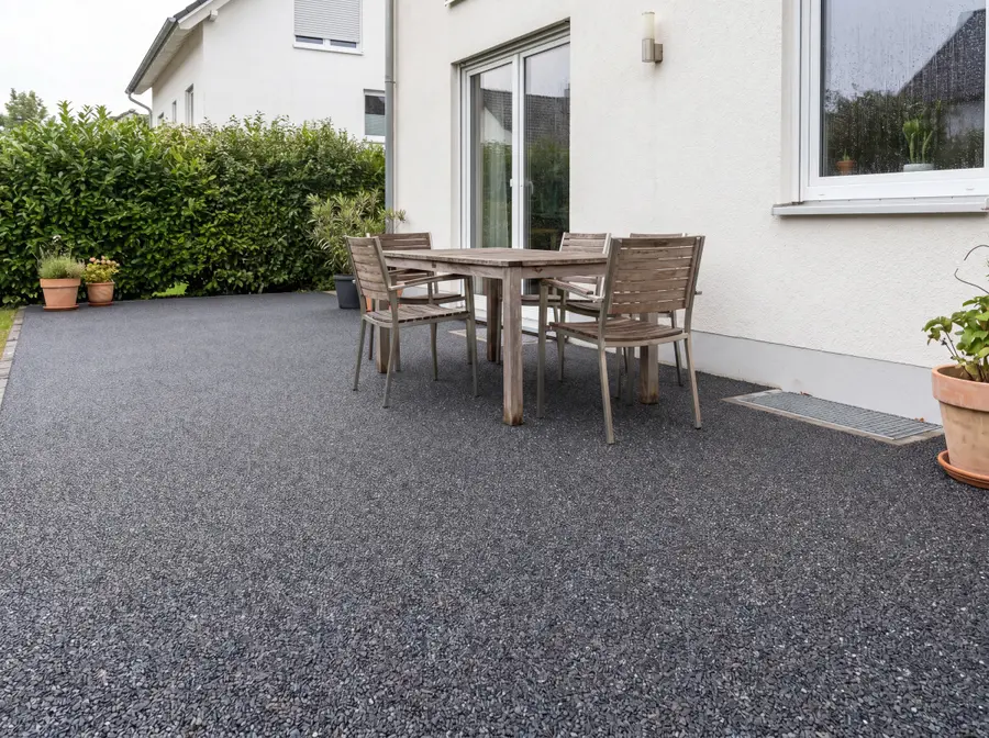 Terrasse mit Steinteppich in Anthrazit
